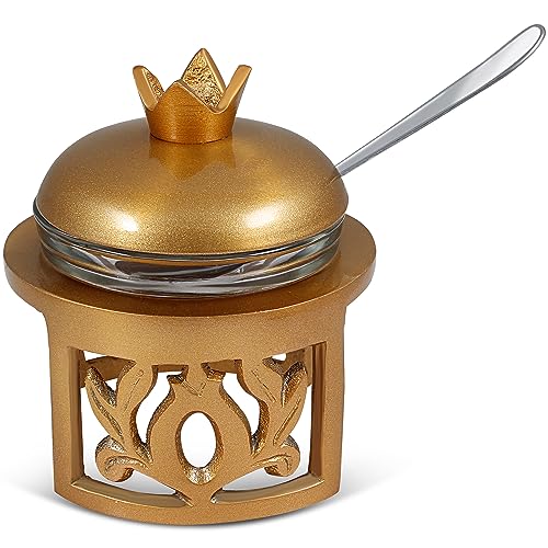 Coupelle à miel 4 pièces en verre et or satiné - Grenade