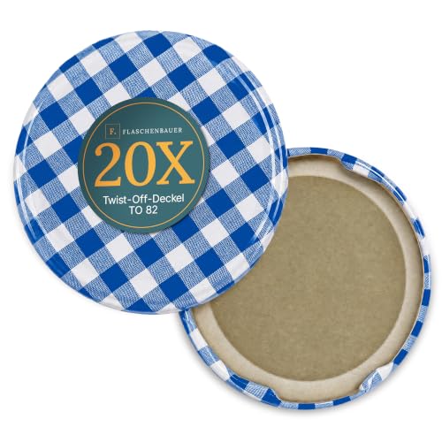 Lot de 20 couvercles Twist-Off 70 mm TO82 vichy bleu/blanc -