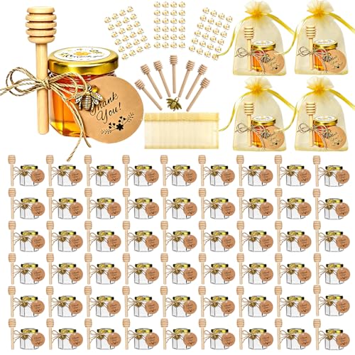 Hapneyea 60 Pack 1.5 OZ hexagonal pot de miel en verre avec