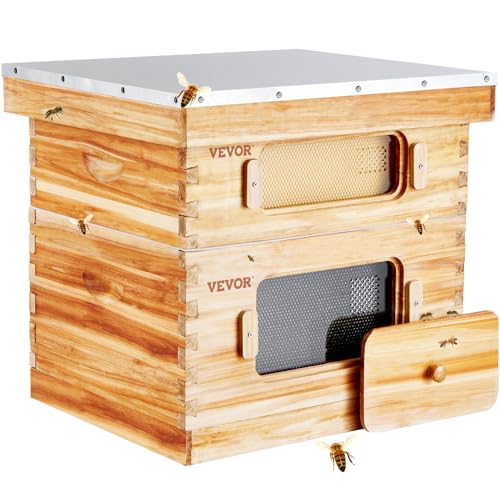 VEVOR Ruche dabeilles, 20 Cadres, Bois de Sapin Enduit de Ci