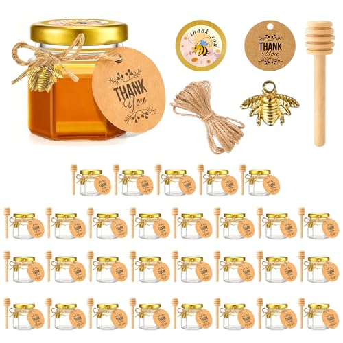 APKOL 30 Mini pots à miel Hexagonaux 45ml avec Cuillères à M