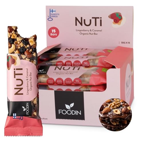 FOODIN NUTI Barre Bio Miel, Noix de Pécan & Sel Marin, 15 x
