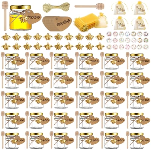 JOTOL 30 pièces de Pots à Miel Verre,Mini Pots À Miel En Ver